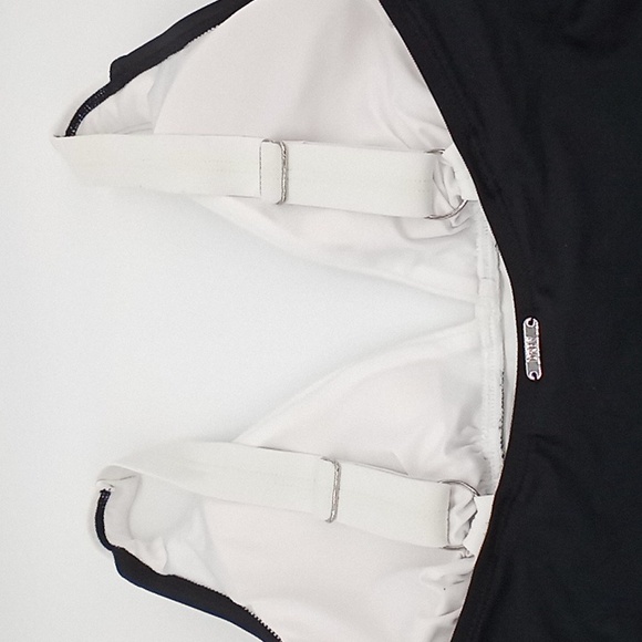 DKNY Plunging Colorblocked One-Piece Swimsuit Black White 8 - Picture 9 of 14